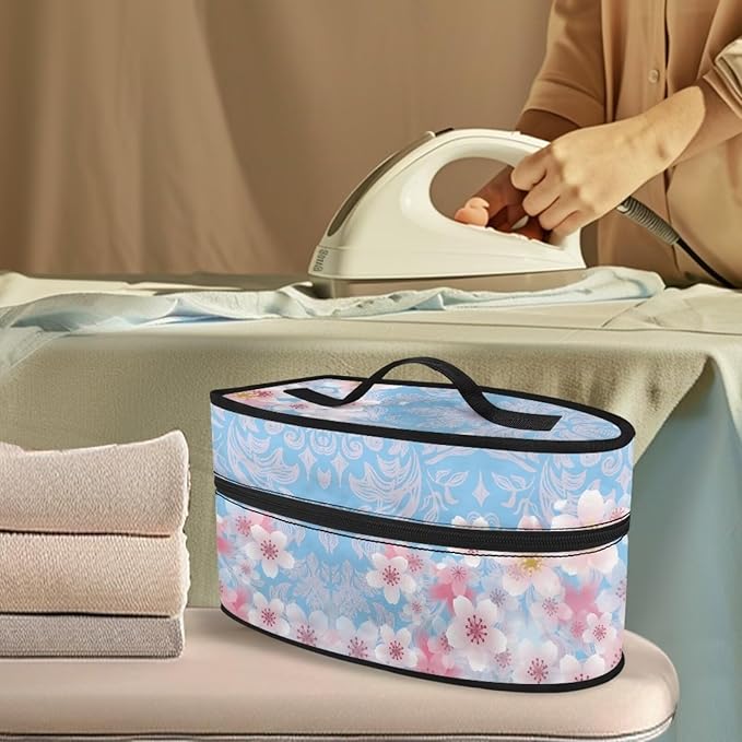 Cherry Blossom Iron Portable Storage Bag Fits for Accessories Travel Irons Easy to Clean Colorful Steam Iron Storage Bag with Smooth Zipper