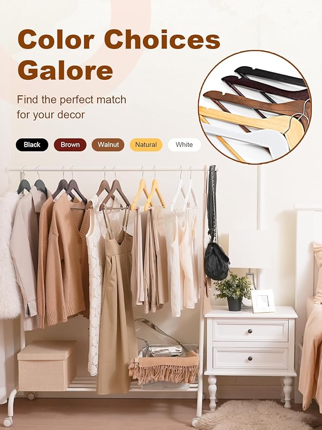 HOUSE DAY White Wooden Hangers 10 Pack, Solid Wood Hanger with Non Slip Pant Bar, Heavy Duty Wooden Coat Hanger for Closet, Smooth Finish Wood Clothes Hangers for Shirts, Suits Jackets, Dress