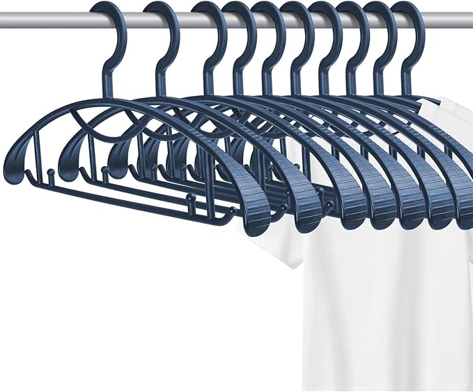 Extra Wide Shoulder Sweater Hangers 10 Pack, Width 2.8cm Thick Plastic Suit Hanger for Men Women, Curved Clothes Hangers no Shoulder Bump Ideal for Bedroom Everyday Use (Blue)