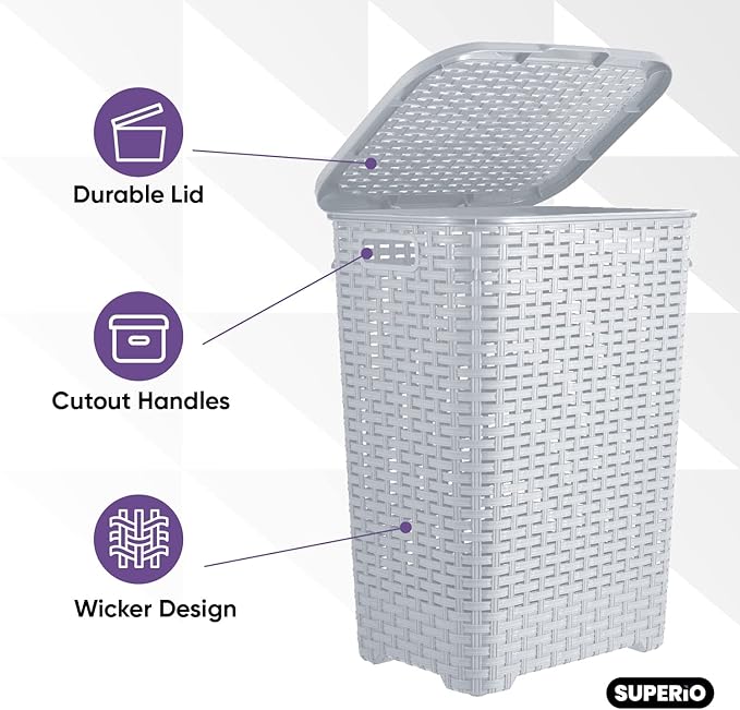 Superio Slim Deluxe Laundry Hamper Wicker, 60 Liter Ivory, Beige, Model:502-503-504