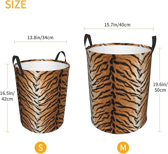 Tiger Animal Texture Round Laundry Hamper Storage Basket Toys Clothes Organizer Bin For Home Bathroom Bedroom Dorm Nursery, 38l