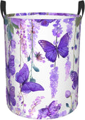 Purple Butterfly Pattern Laundry Hamper, Collapsible Organizer Basket for Bathroom,Laundry,Bedroom 19.6 x15.7 Inch