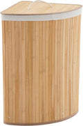 GarveeHome Corner Laundry Hamper with Lid, 15.3 Gal / 58 L Large Foldable Bamboo Laundry Basket with Washable Liner Bag, Wicker Clothes Hamper for Bedrooms Bathrooms Apartments, Natural