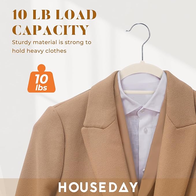 HOUSE DAY Velvet Hangers with Tie Bar 20 Pack Ivory, Clothes Hanger Non-Slip, Space Saving Felt Hangers for Pants, Coat, Suits, Shirt, Scarf, No Hanger Marks