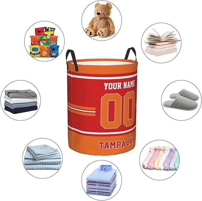 Custom Tampa Bay Laundry Hamper Personalized Laundry Basket Customized Name And Number Collapsible Storage Basket for Bedroom Bathroom Living Room Gifts