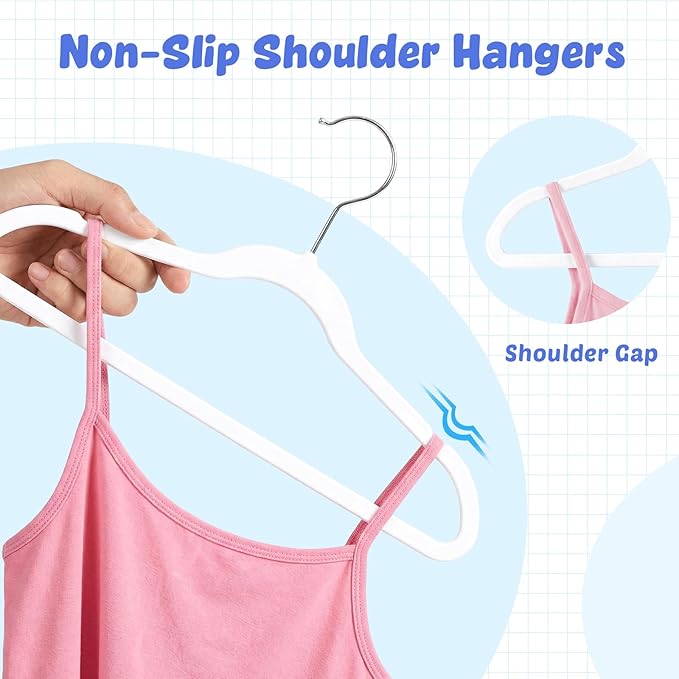 HOUSE DAY 13.5 Inch Kids Hangers 50 Pack - Premium ABS Plastic Clothes Hangers for Kids, Children, Preteens - Space Saving Thin Profile, Strong & Durable Hangers with 360° Swivel Hook - White