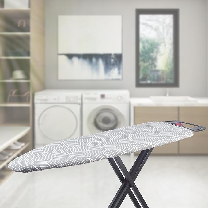 Seiritex Ironing Board Cover with Padding 15 x 54 inch Standard Full Size, Heat Reflective with Hook and Loop Fasteners, Thick Padding with Elasticized Edges, 3 Layers Iron Board Cover (Gray Cube)