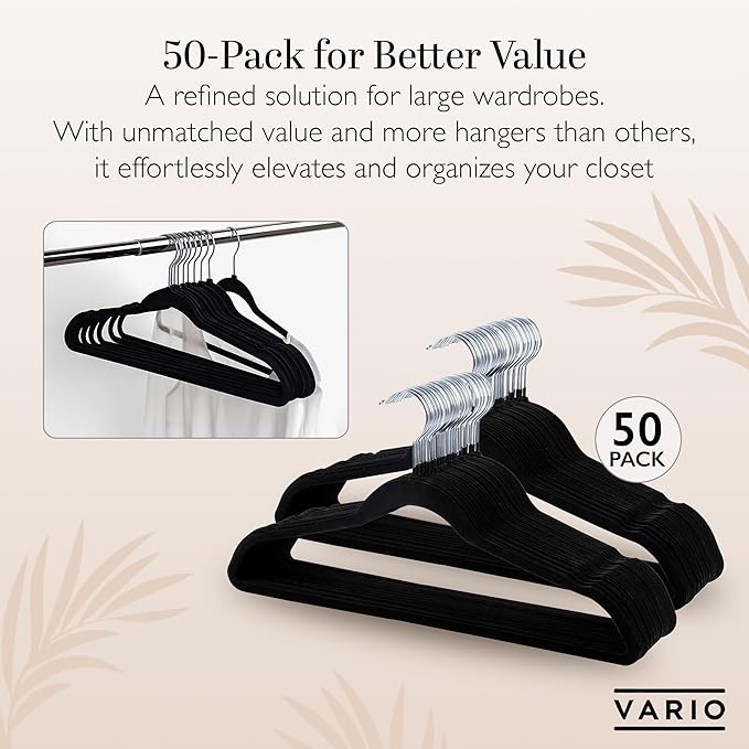 50-Pack Velvet Hangers – Heavy Duty, Non-Slip Clothes Hangers with Chrome Hooks | Slim & Space-Saving Design for Coats, Suits & Plus Size Tops