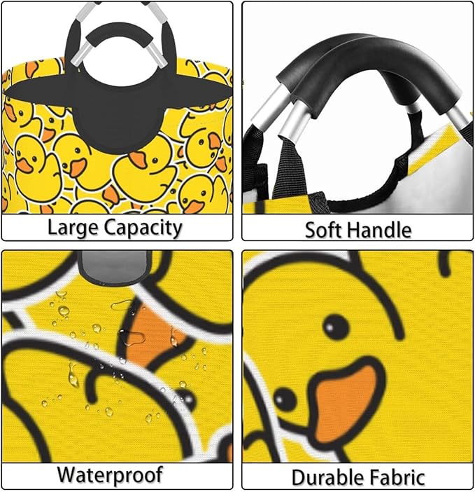 Cute Rubber Ducky Laundry Hamper Yellow Cartoon Ducks Storage Basket Toys Clothes Organizer Bin For Home Bathroom Bedroom Dorm Nursery, 52l