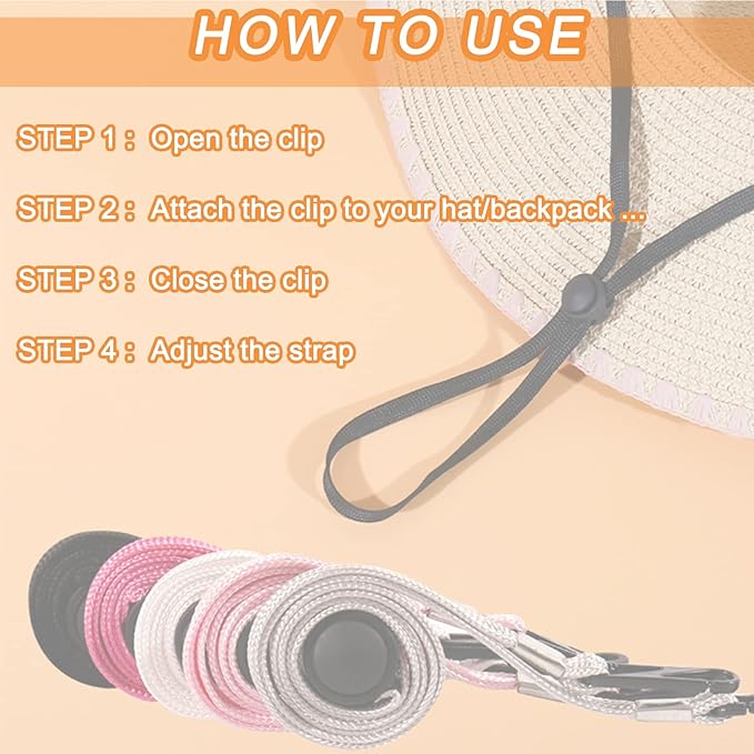 5 Pieces Adjustable Hat Strap Clips Windproof Anti-Loss Cap Strap Clips Hat Chin Cord for Travel, Golfing, Fishing Black