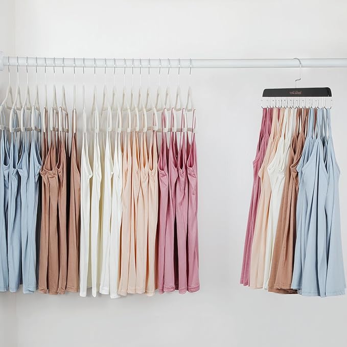 TOPIA HANGER Bra Hanger for Closet, Tank Top Hangers 20 Hooks Capacity Foldable Wood Space Saving Hangers Closet Organizer for Tank Top, Bra, Scarf, Belt, Tie etc - CT46B