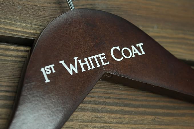 1st White Coat Hanger | Medical School Graduation Gift for Doctors, Pharmacists & Nurses | White Coat Ceremony Keepsake | Dark Walnut Engraved Wood Hanger