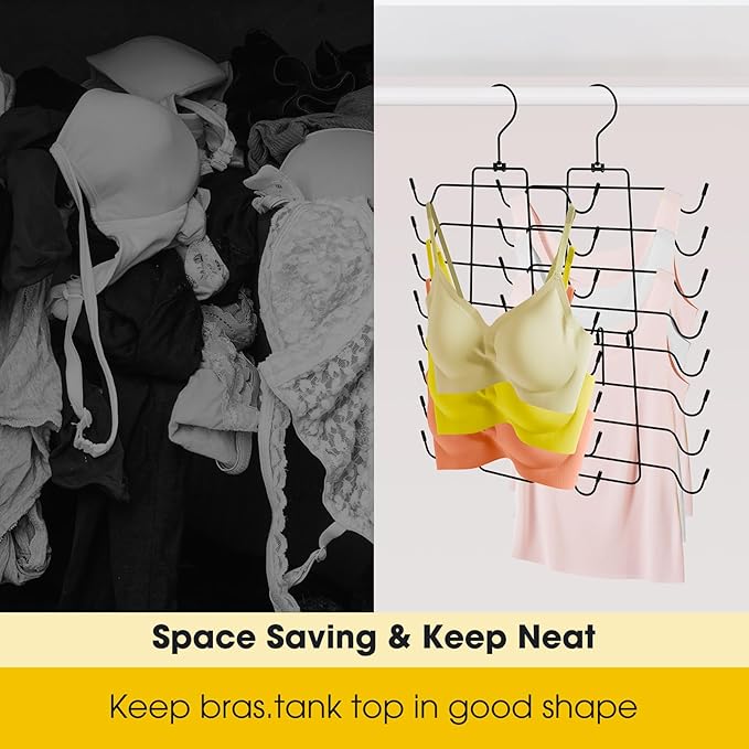 1 Pack Bra Hanger,Tank Top Hanger Space Saving,Closet Organizers and Storage,Bra Hangers for Closet Organizer,Organization and Storage for Sport Bras,Camisoles,Bathing Suit,Belt,Tie,etc,Black