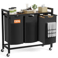 DUMOS Laundry Hamper with 3 Pull-Out Removable Sorter Bags, Movable Wheels, Freestanding Clothes Basket Organizer in Bathroom, 3 × 10.6 Gal (120L) Capacity, Rustic Brown and Black
