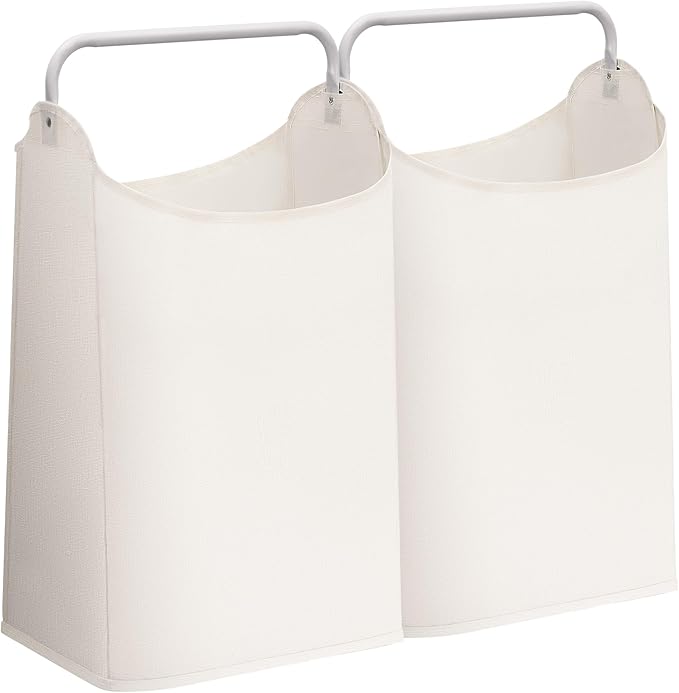 STORAGE MANIAC 2 Pack Large Laundry Hamper with Sturdy Metal Handle, Collapsible Laundry Basket, Freestanding Waterproof Clothes Hamper for Laundry Room, Bedroom, Dorm, Towels, Toys, White