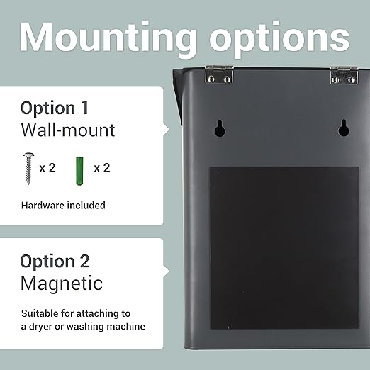 Magnetic Lint Bin, 2.5L Capacity, Stormy Gray, Wall Mounted, Satisfaction Guarantee