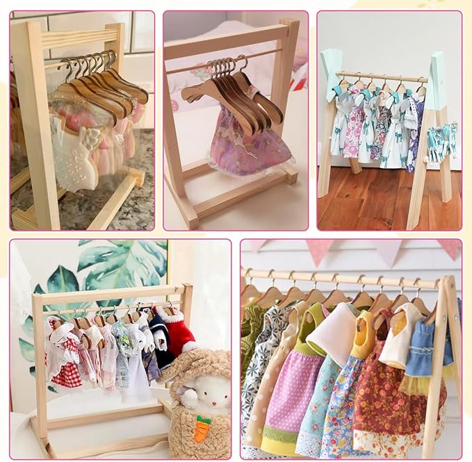 Gadpiparty 10pcs Mini Hangers for Doll Clothes, Doll Clothes Rack, 2.95 Inch Organizer Bjd Accessory Hanging Tool for Dollhouse Storage