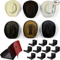 Modern JP Adhesive Hat Hooks for Wall (10-Pack) - Cowboy Hat Rack, Wide Brim Hat Organizer, Strong Hold Hat Hangers for Wall - Black