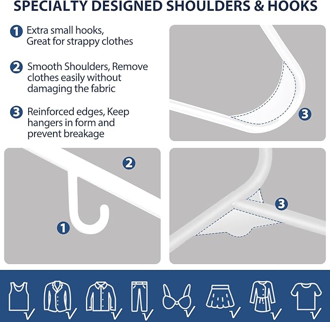 HomGarden Standard White Plastic Hangers - 100 Pack Tubular Clothes Hangers for Adults