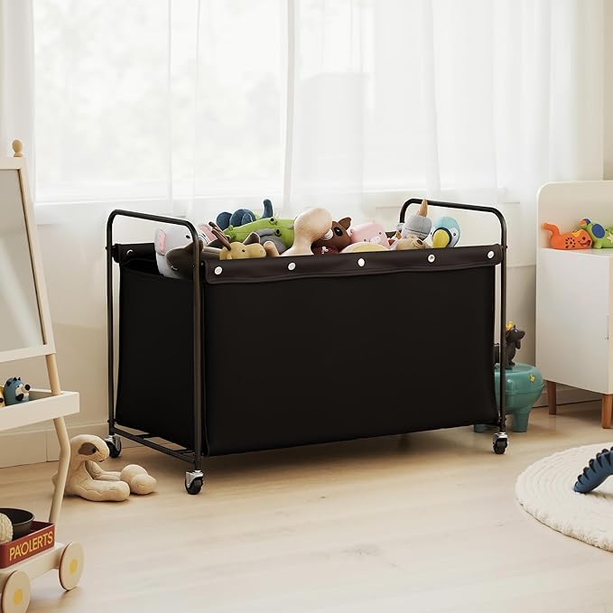 StorageWorks Toy Chest Storage with Wheels, Extra Large Kids Toy Box, Toy Storage Organizer, Metal Toybox for Bedroom, Living Room Area, Kids Room, 200L, Black