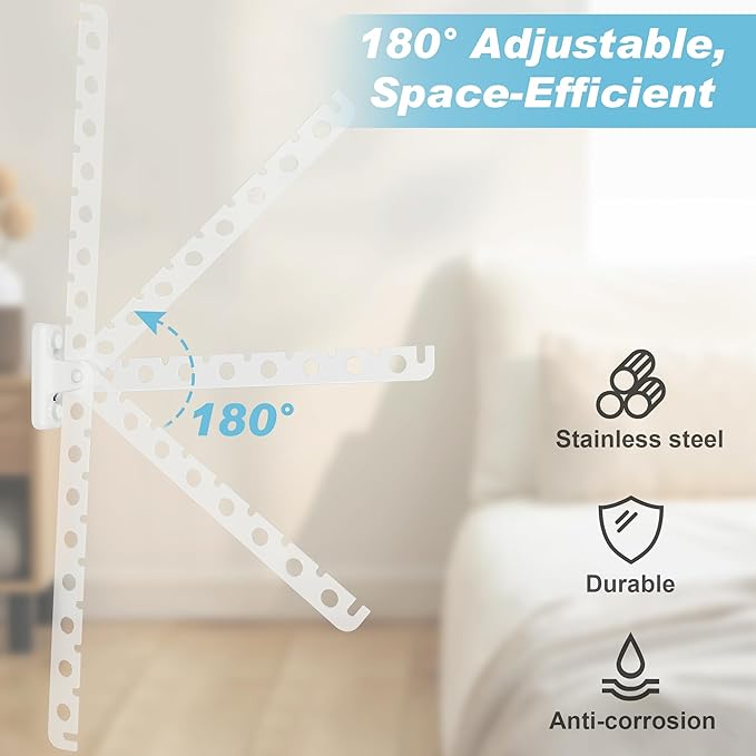 Alise Clothes Drying Rack Wall Mounted Coat Hanger White,Foldable Hangers Rack Clothes Hook Closet Storage Organizer,Swivel Space Saving Clothes Hanger Rack for Bedroom Bathroom Laundry,2 Pack