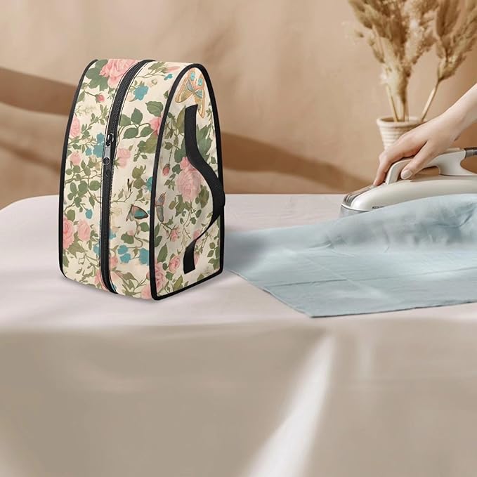 Flower Travel Iron Storage Bag， Waterproof & Dustproof Travel Iron Holder with Handle & Zipper Closure Steam Iron Carrying Case