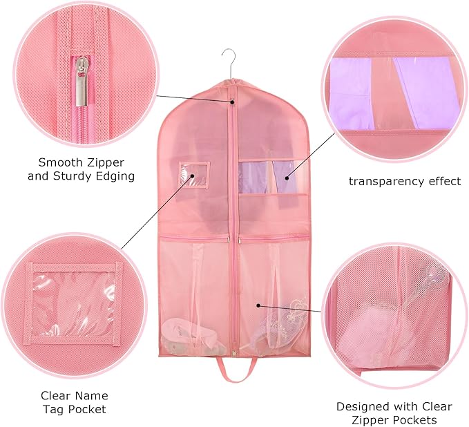 1 Pack Garment Bag for Travel Storage,Dance Costumes Bag,Garment Bag For Dancers,Kids Girls Garment Bags for Hanging Clothes,Dance Recital Bags,40Inch Cheer Uniform Garmet Bag
