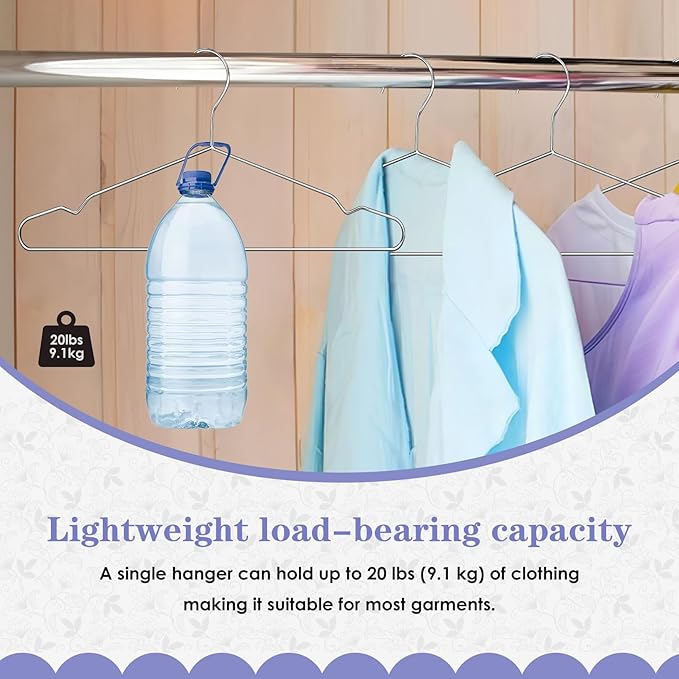 40 Pack Wire Hangers,16.5 Inch Wire Coat Hanger,Heavy Duty Stainless Steel Metal Hangers,Ultra Thin,Non Slip,Space Saving Clothes Hanger for Closet,Coats, Shirts,Suits,Pant(Sliver)
