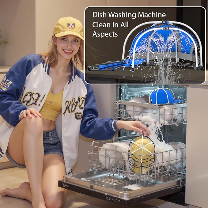 Hat Washer Cage for Washing Machine - Baseball Cap Cleaner Rack, Ball Cap Washing, Dishwasher Safe, Perfect for Cleaning and Protecting Hats in Dishwasher (White/Black 1 Pack (Assembly))