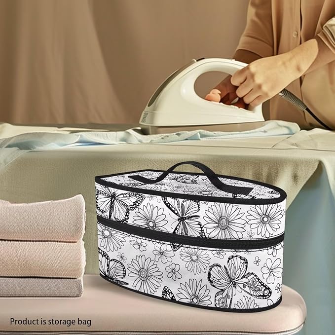 Butterfly Daisy Print Steam Iron Case Travel Iron Organizer Handheld Steamer Holder with Handle Waterproof Travel Accessories, Case Only