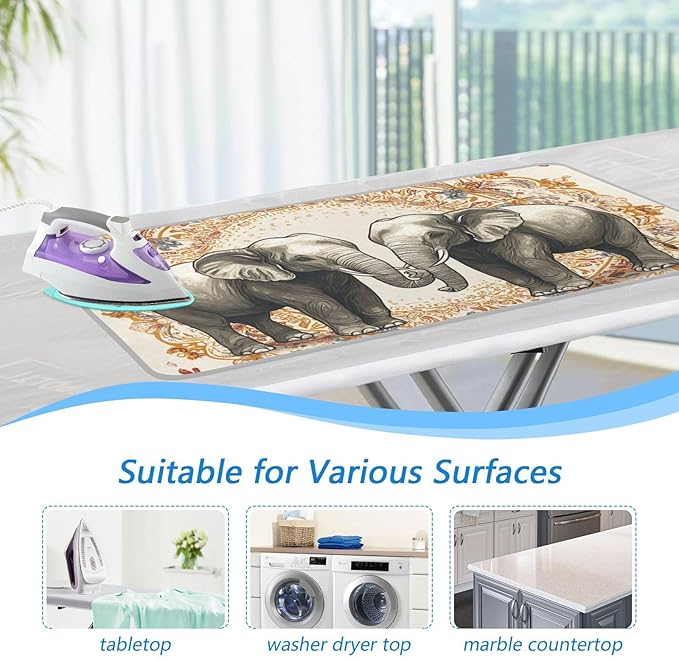 Ironing Mat Pad for Table Portable Travel Iron Blanket Ironing Board Covers Pressing Mat Heat Press Pads 27.6x47.2 Inches Elephants Mandala Pattern Beige41