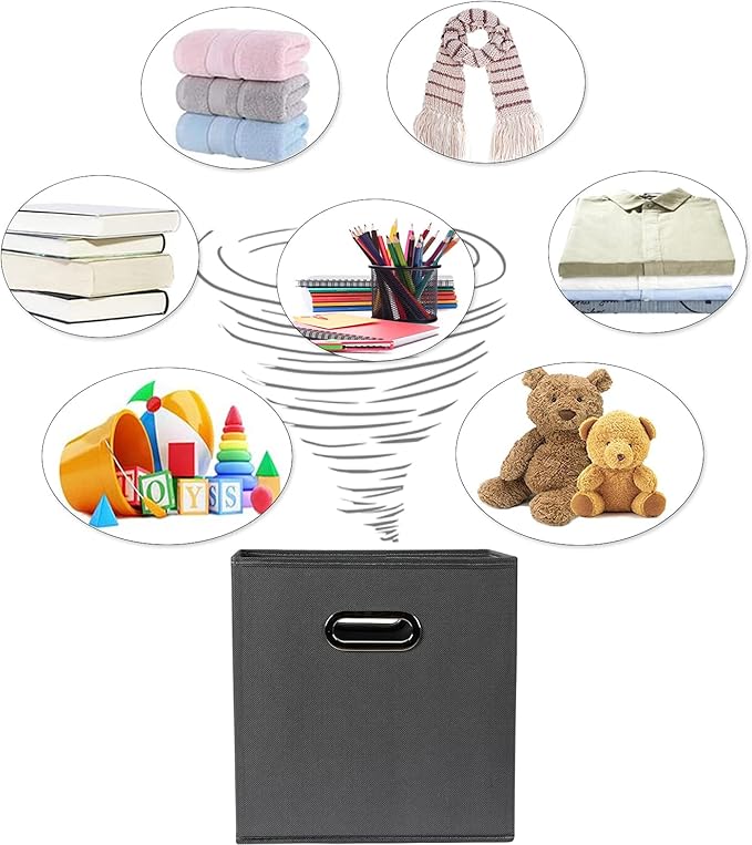 Fabric Cloth Storage Bins,Fabric Cube Organizer with Dual Handles Foldable Cube Storage Baskets for Home Bedroom Storage,Set of 6, Gray