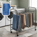 Japard Pants Organizer Rack Trolley with 24 Double Hangers Rolling Trouser Metal Rack, Space Saving Closet - 48 Storage Pants Jeans Scarf Black