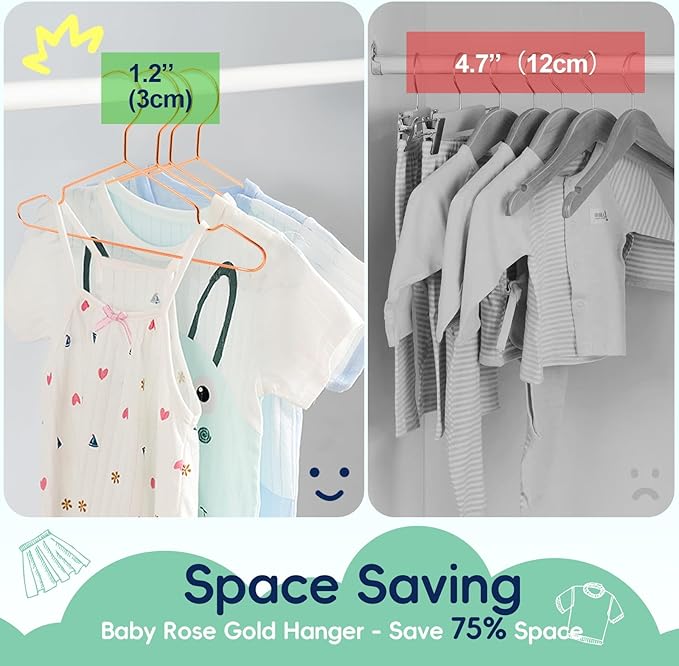 30 Pack 11.8” Rose Gold Kids Baby Metal Hangers with Notches for Toddler Clothes, Shirt, Children Coats, Infant Dress, Pants, 0.12" Thick Space Saving, Heavy Duty
