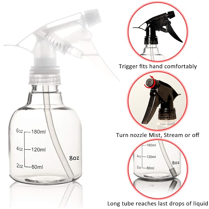 Youngever 6 Pack Empty Plastic Spray Bottles, Spray Bottles for Hair and Cleaning Solutions (8 Ounce)
