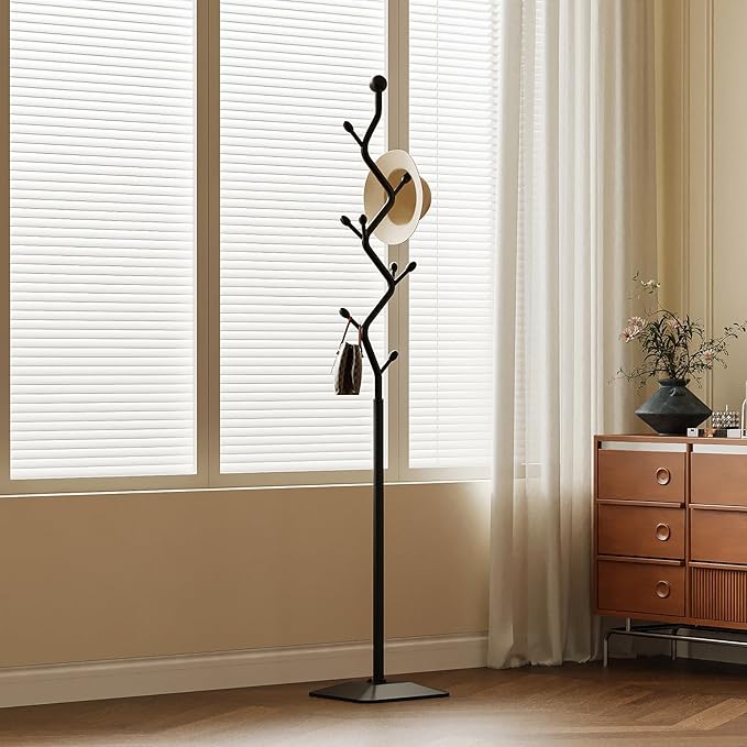 Tree-shaped coat rack,Coat Tree Freestanding with 8 Hooks and Sturdy Metal Base for Coat Hats Purses,Coat Stand for Entryway,Bedroom