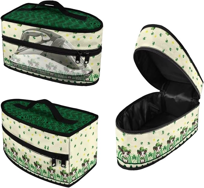 St Patricks Day Cow Iron Storage Case Fits for Home Outdoor Lightweight Reusable Steam Iron Storage Bag Compatible with Most Iron