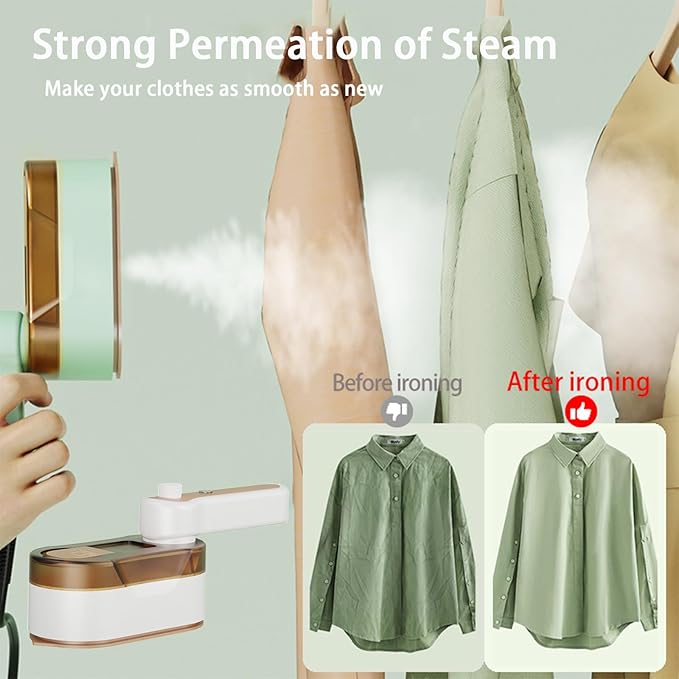 Portable Travel Steam Iron, 2-In-1 Wet&Dry Clothes Wrinkle Remover, Lightweight Handheld Hanging Iron with 20S Preheating, 150ml, Safe for Most Fabrics, Suitable for Home/Travel/Dormitories (White)