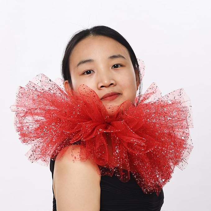 BLESSUME Victorian Retro Mesh Neck Ruff Ruffle Collar Layered Clown Neck Collar
