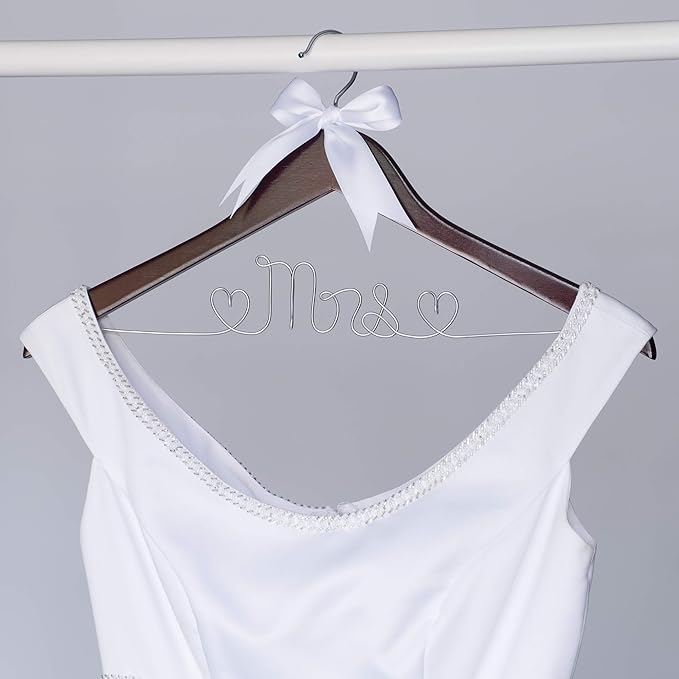 Ella Celebration Mrs Wedding Dress Hanger, Wood and Wire Hangers for Brides (Mahogany)