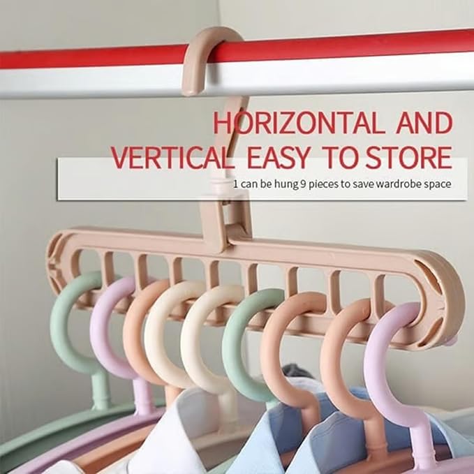 9 in 1 Smart Hanger, Upgrade Space Saving Hanger, 9 Holes Rotate Anti-Skid Folding Hangers with Multifunction Space Saving, for Heavy Clothes, Multiple Shirt, Shirts Pants (4pcs-Beige)