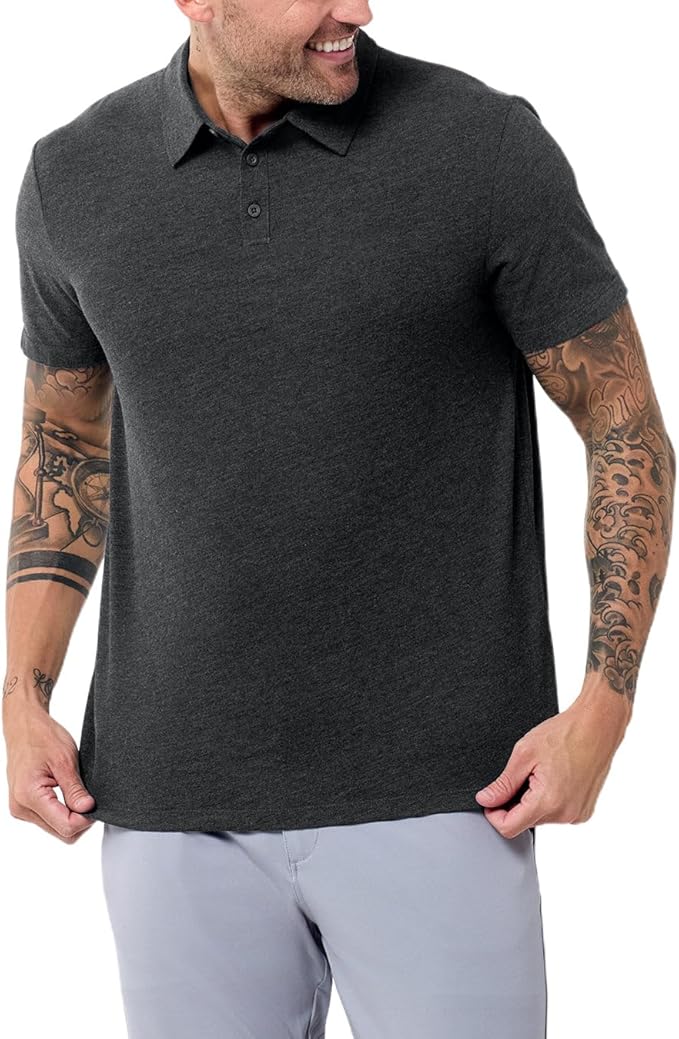 INTO THE AM Polo Shirts for Men - Slim Fit Short Sleeve Collared Shirt S - 4XL Fitted Collar Polos for Work