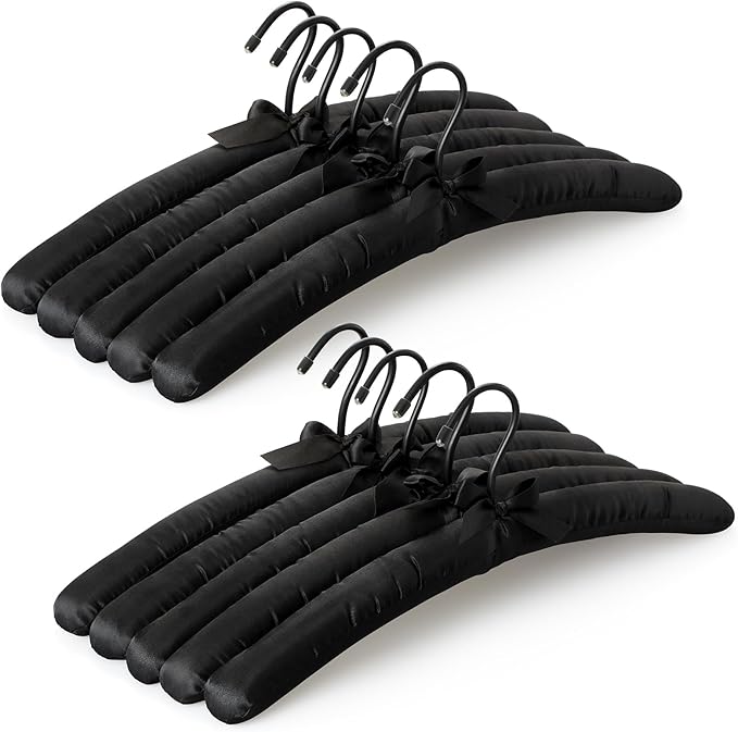 TOPIA HANGER Padded Hangers for Women Clothing,17-inch Satin Hangers 10 Pack Thick Foam Padded No Shoulder Bump for Sweaters, Coat, Blouses, Dresses-Black, CT18B-10