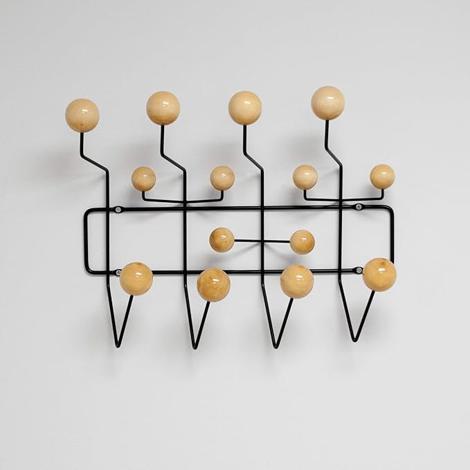 Mod Made Mid Century Modern Bubble Wall Mounted Coat Rack, Wood Color Ball Black Frame
