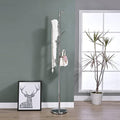 KB Designs - 6 Hook Metal Standing Coat and Hat Hanger Organizer Rack, Chrome