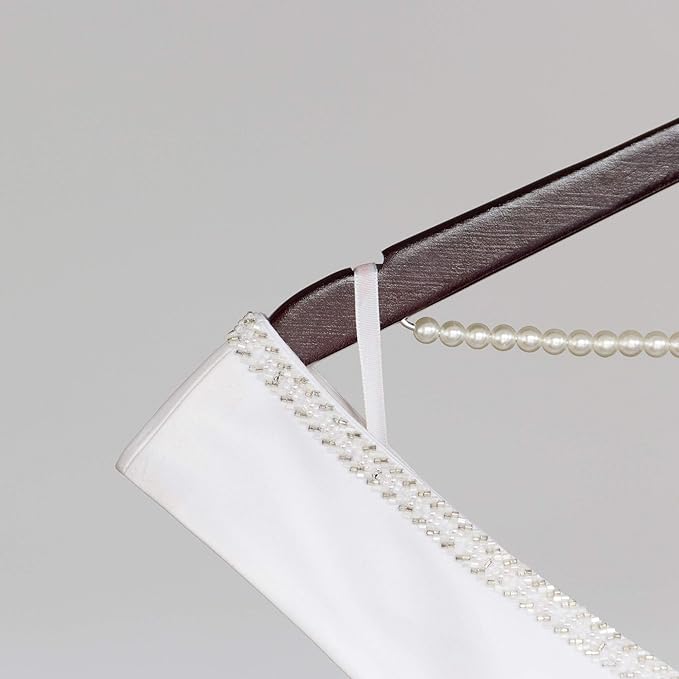 Ella Celebration Bride to Be Wedding Dress Hanger Wooden and Wire, Accented with Pearls and A Bow Bridal Hangers for Brides (Mahogany with Silver Wire and Pearls)