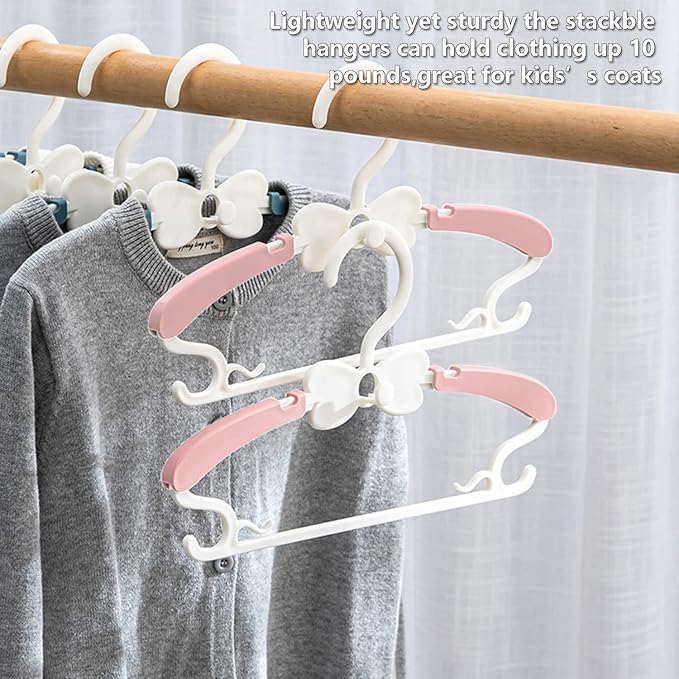 Baby Hangers for Closet 20pcs, Pink Kids Clothes Hanger Plastic, 11-14.5" Adjustable Perchas for Child Dresses, Non-Slip Children Bow Hanger for Girl Toddler Infant Nursery Newborn Clothing