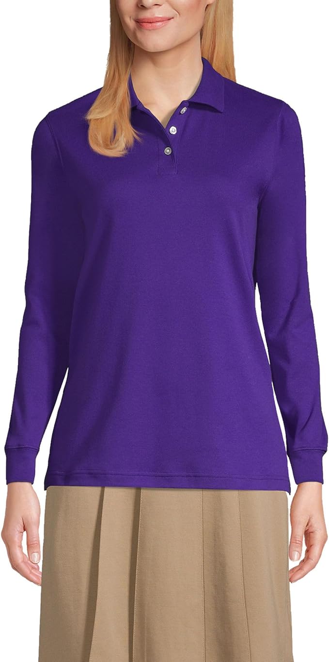 Lands' End School Uniform Kids Long Sleeve Interlock Polo Shirt