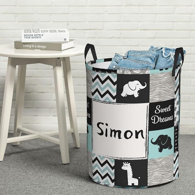 Jungle Cute Animal Personalized Laundry Hamper Custom with Name Collapsible Waterproof Storage Basket with Handles for Bedroom Decor Gift.
