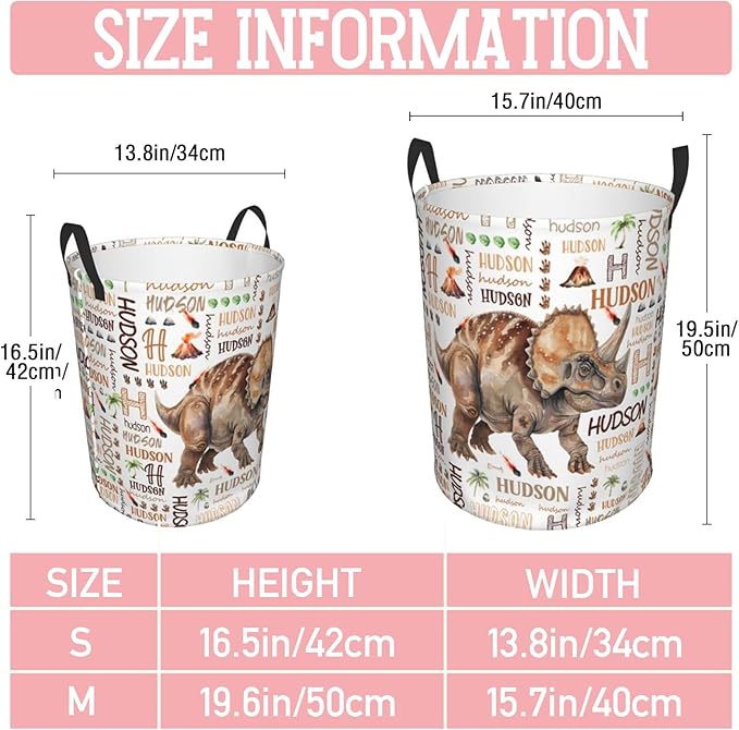 Dinosaur Laundry Basket,Custom Laundry Hamper with Name,Personalized Dinosaur Gifts for Boys Girls,Customize Collapsible Laundry Basket for Bedroom Bathroom,S-16.5"x 13.8"